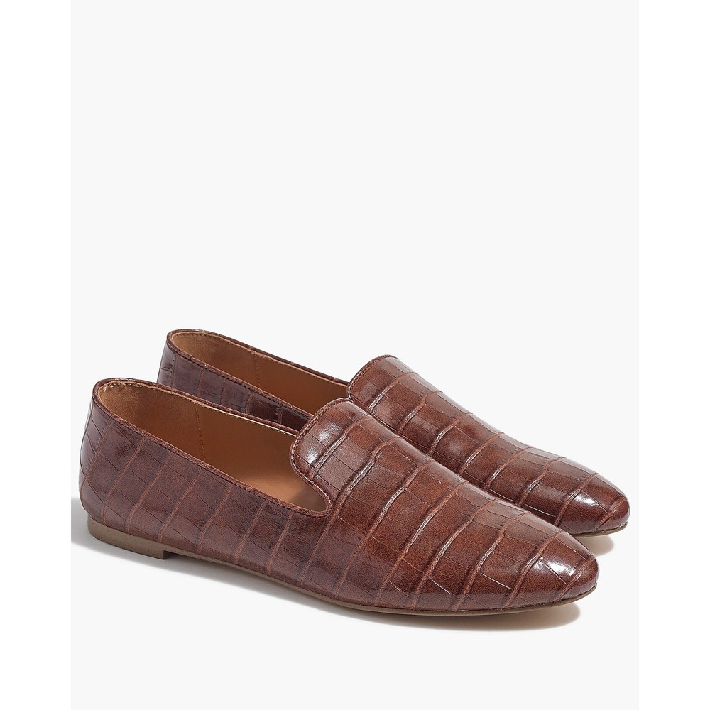 J.Crew Heritage Old Money Brown Croc Embossed Loafers Womens 7.5 Flat Shoes